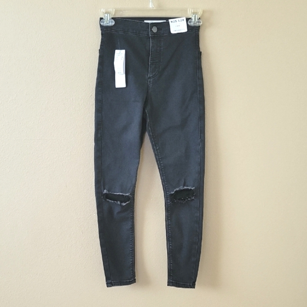 Topshop Womens Black Joni Ripped Skinny Jeans - Size 2 Petite